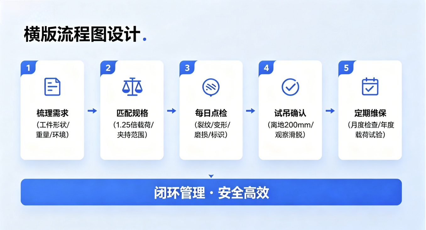 起重夹具选型使用五步闭环流程图 起重夹具选型使用五步闭环流程图