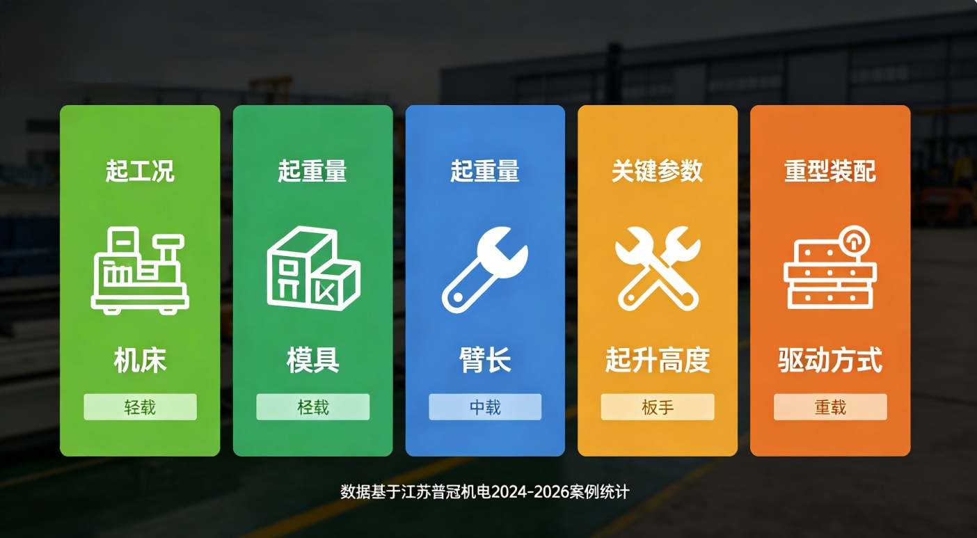 五种工况悬臂吊选型参数快速对照图 五种工况悬臂吊选型参数快速对照图