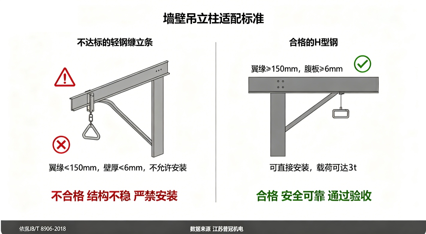墙壁吊立柱适配标准对比图,合格与不合格立柱对比 墙壁吊立柱适配标准对比图,合格与不合格立柱对比