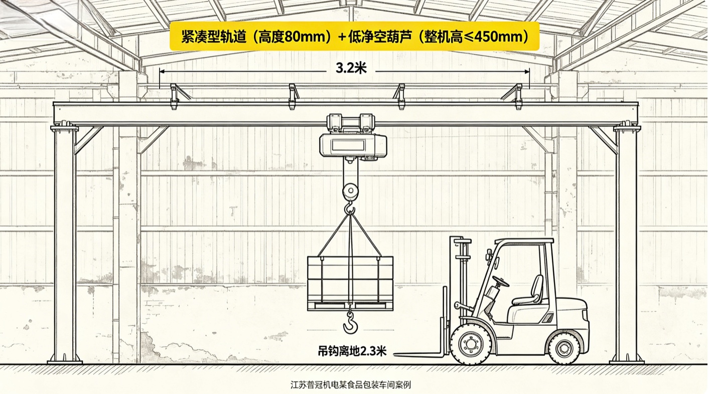 低矮厂房低净空KBK安装示意 低矮厂房低净空KBK安装示意