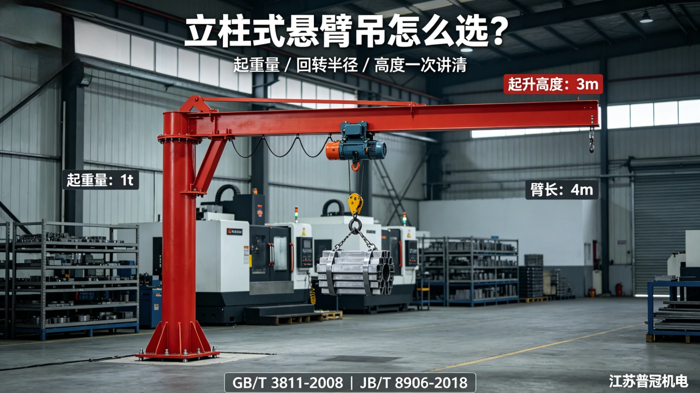 立柱式悬臂吊怎么选？起重量、回转半径、起升高度三大参数一次讲清