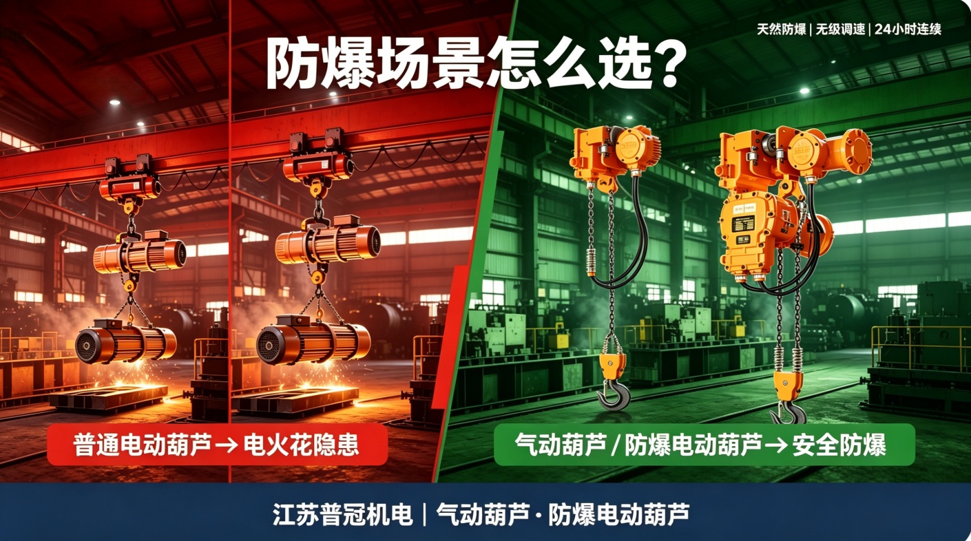 气动葫芦和电动葫芦有什么区别？防爆场景怎么选？