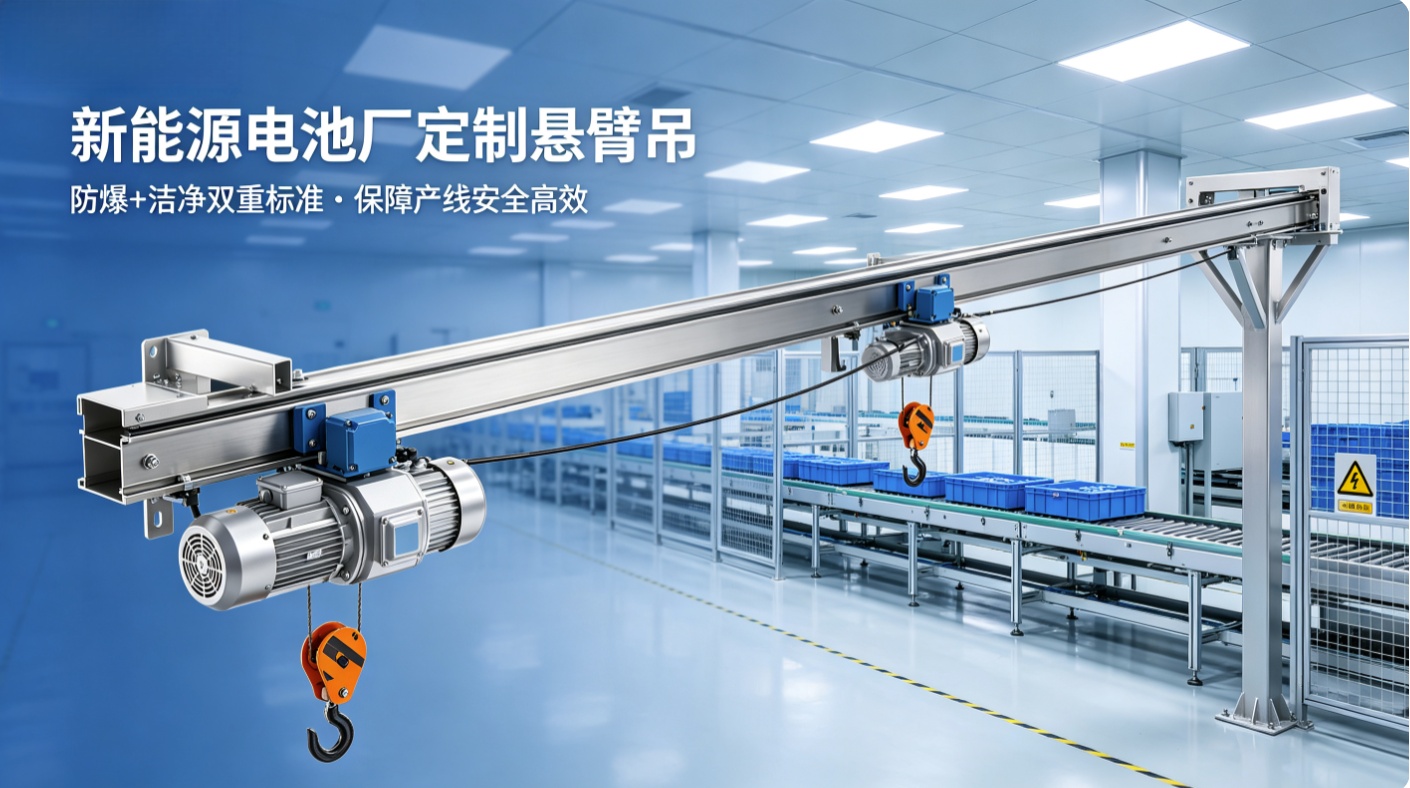 新能源电池厂为什么都用定制悬臂吊？防爆+洁净两大要求是关键