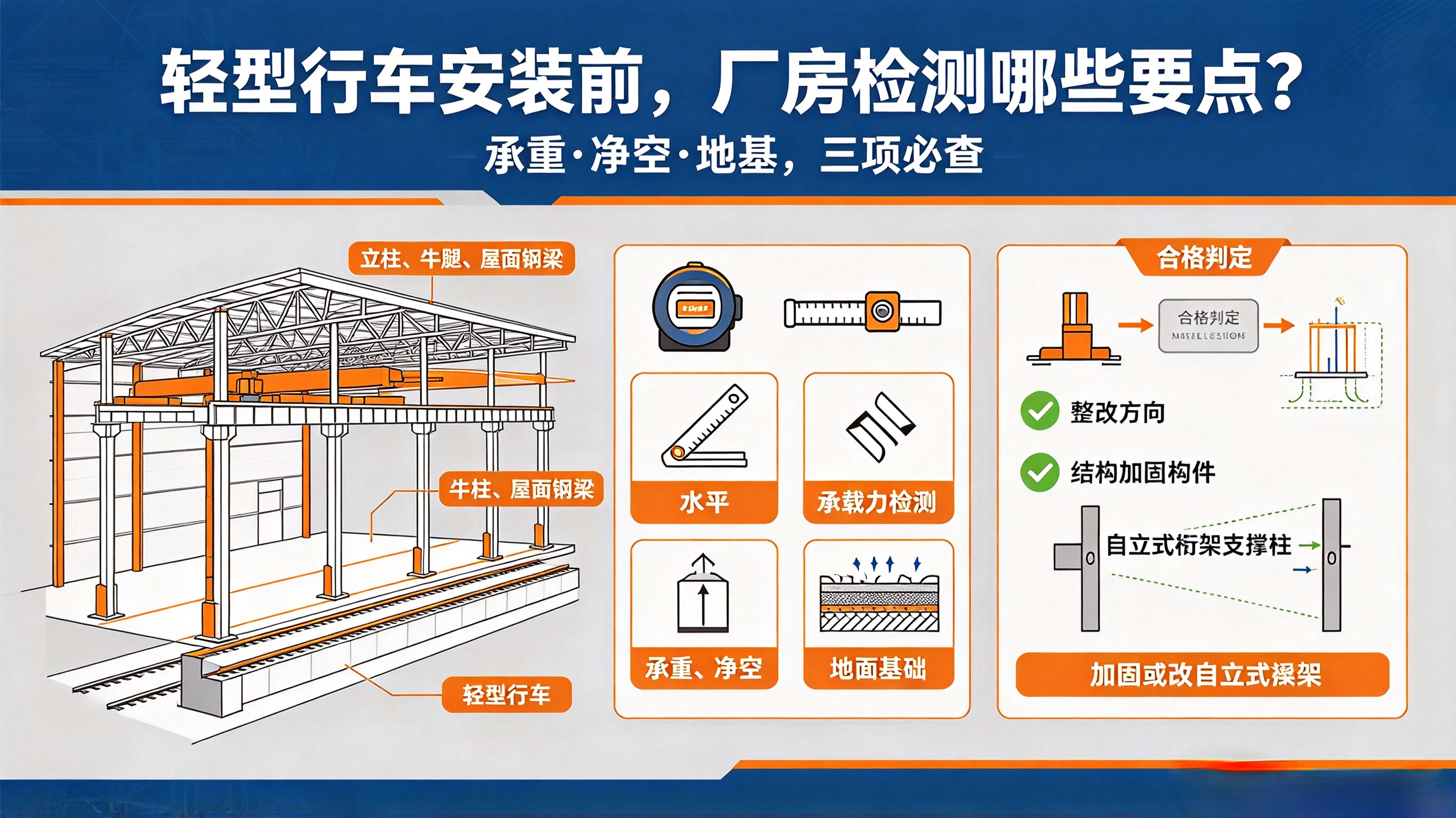 车间轻型行车安装前，厂房结构检测哪些要点？