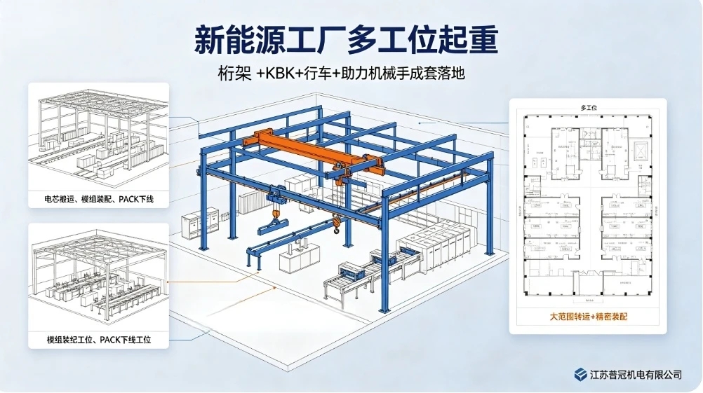 新能源工厂多套工位起重项目落地实拍分享